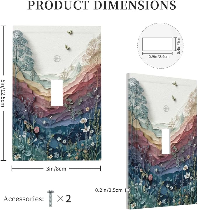 Bvtewkhz Butterfly Nature Floral Plant Leaves 1 Gang Single Toggle Wall Plate Cover Decorative Light Switch Covers Electrical Faceplate Switch Plates for Bathroom Kitchen Home