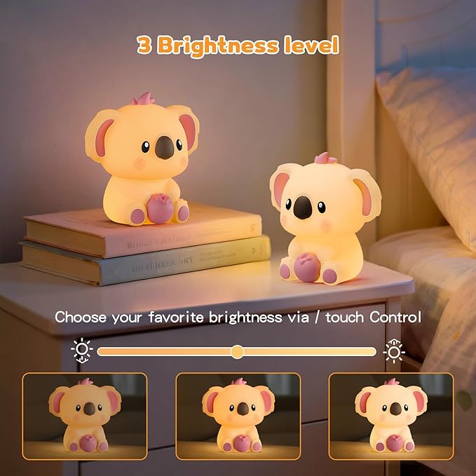 ICARER FAMILY Baby Night Light with Touch Sensor, Koala Rechargeable Nursery Lamp for Kids Room, Dimmable Soft LED Nightlight for Breastfeeding, Bedside, Sleep Aid (Koala)