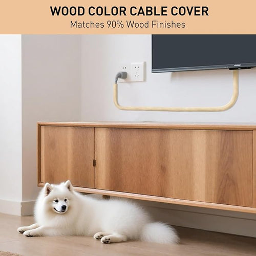 AGPTEK Cable Sleeve Cover, 10ft - 4/5 inch Desk Cord Organizer Cable Hider, Home Office Wire Management Computer TV Wire Loom Tubing, Pet Proof Cord Protector, from Cat Dog Chewing, Wood Color