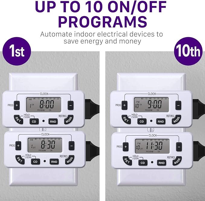 Fosmon 7 Day Digital Timers for Electrical Outlets, Indoor Plug-in Light Timers Switch Programmable, Electric Wall Plug for Grow/Reptile Light, Lamp, Appliance, Aquarium, Fish Tank - 2 Pack
