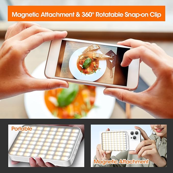 JINGCOOL Magnetic Selfie Light, Portable Phone Light Clip, Rechargeable Ring Light for Video Recording, Conference, Live Streaming, TikTok, Makeup, Compatible with iPhone, Laptop, and Camera, White