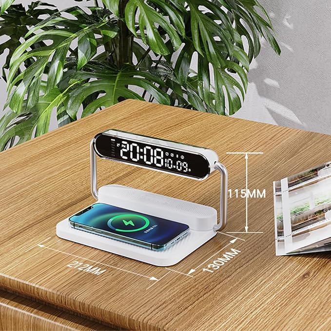 4-in-1 Multifunction Mobile Wireless Charger with Colorful Night Lights, Bluetooth Speaker, Digital Clock Alarm
