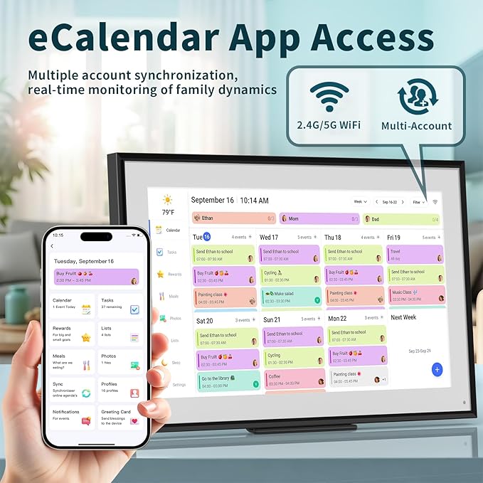 Canupdog 21.5 Inch Digital Calendar, WiFi Smart Electronic Calendar & Chore Chart, 1920x1080P IPS Touch Screen HD Display for Family Schedules, Streamline Household Organization, Christmas Gifts for Women Mom