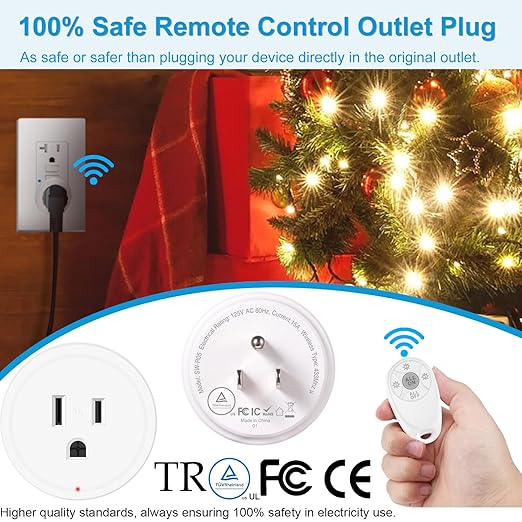 Remote Control Outlet,Greencycle Remote Light Switch and 2 Plugs,Wireless Light Switch,500ft Range,No Wiring Needed,15A/1500W for Household Appliances,FCC Certified,White