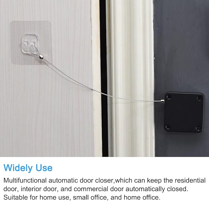 MECCANIXITY Punch Free Automatic Sensor Door Closer 39.4" Retractable Cable Lock for Home Office Doors 500g 2Set Black Each Set Contains with 1pcs Adhesive Sticker 1pcs Hook 1pcs Wrench