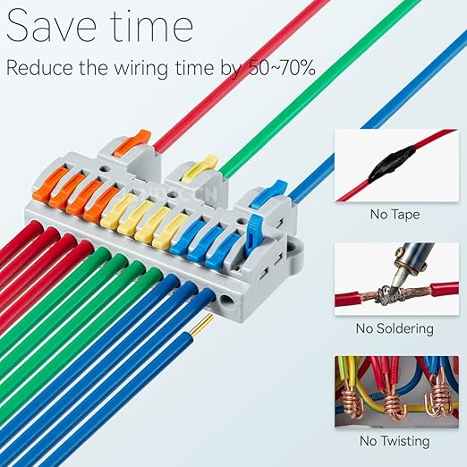 JANDECCN 4pcs DIN Rail Terminal Blocks, DIY Splicing Wire Connectors for Circuit Inline 28-12AWG (3 in 12 Out)