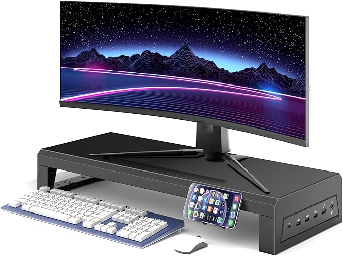 GECKOSTROLL Computer monitor stand Laptop Desk Shelf & Monitor Riser ，21.6 inches,22W charging , 2 USB 3.0 , and 1 USB 2.0， Monitors/PC/Laptop/Computer Space Saver Organizer ，Heavy Duty Gift Gaming Studio Office (USB Hub Fast Charging Version, 550mm)