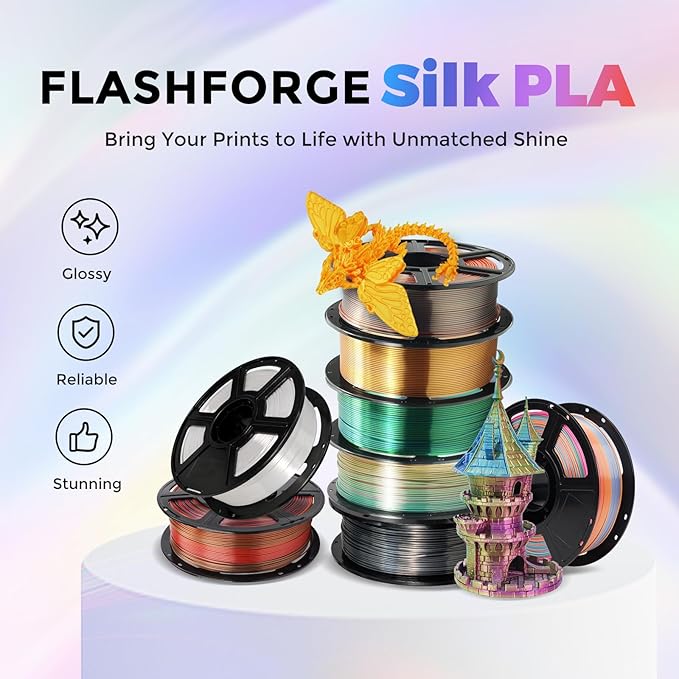 FLASHFORGE Silk Tri-Color Filament, Red, Gold and Purple 3 in 1 Coextrusion Silk PLA Filament 1.75mm, 3D Printer Filament Color Change 1kg(2.2lbs) Spool, Dimensional Accuracy +/- 0.02mm