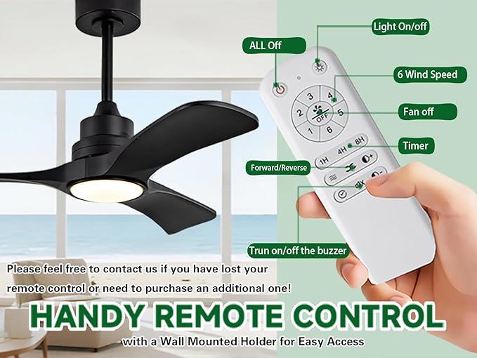 Gaizw 36 Ceiling Fans with Lights,Small Ceiling Fan with Light and Remote Control Reversible 3CCT Dimmable, Noiseless Ventilation Fan,Wooden 3 Blade Ceiling Fan for Bedroom Indoor Outdoor(Black Fan)