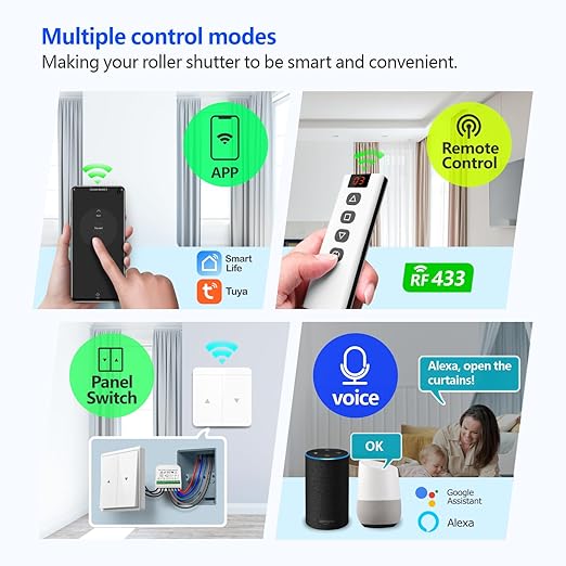 DieseRC 5pcs Wireless Smart Roller Shutter Controller with 1pcs RF Remote Control, Compatible with Google Home/Alexa APP Control and Manual Switch, Electric Motor WiFi Switch