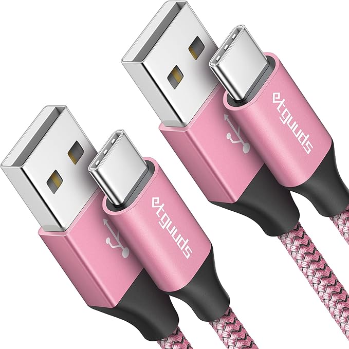 etguuds USB A to USB C Cable 6ft, 2-Pack, 3A Fast Charging Type C Charger Cord for iPhone 17 16 15 Pro Max 16e 17 Air, Samsung Galaxy S25 S24 S23 S22 S21 S20 A17 A16 A56 A55 Flip Fold, Pink