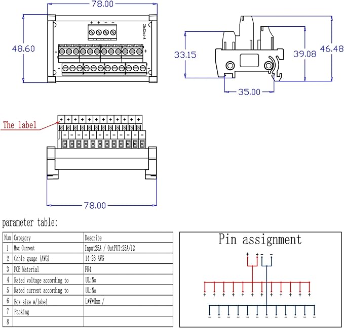 ANMBEST 2 in 12 Out Terminal Blocks Module, 25A DIN Rail and Panel Mounting Power Distribution Breakout Board for PLC Servo Power Amplifier