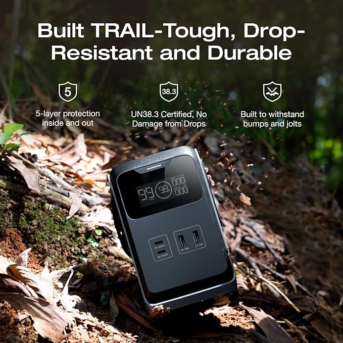 EF ECOFLOW TRAIL 200 DC Portable Power Station with Camping Lamp, 192Wh LiFePO4 Battery, 220W DC Output, Compact Power Bank for Camping, Travel, Outdoors, and Emergency Use