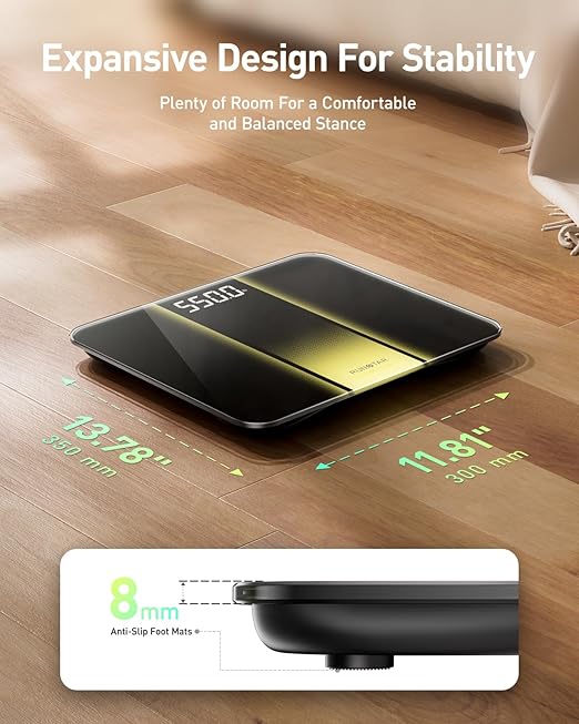 RunStar Scale for Body Weight 550lbs, 13-Inch Digital Bathroom Scale with Baby & Pet Mode, Extra-Large Bright LED Display, 8mm Tempered Glass for Accurate and Durable
