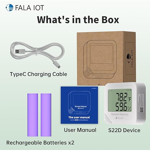 FALA IOT WiFi Temperature & Humidity Monitor, No Subscription 24/7 Remote Temp Sensor with Email, Text Alerts, Sound & Light Alarm, Idea for RV, Pet, Greenhouse, Farm, Freezer, Server Room,S22D