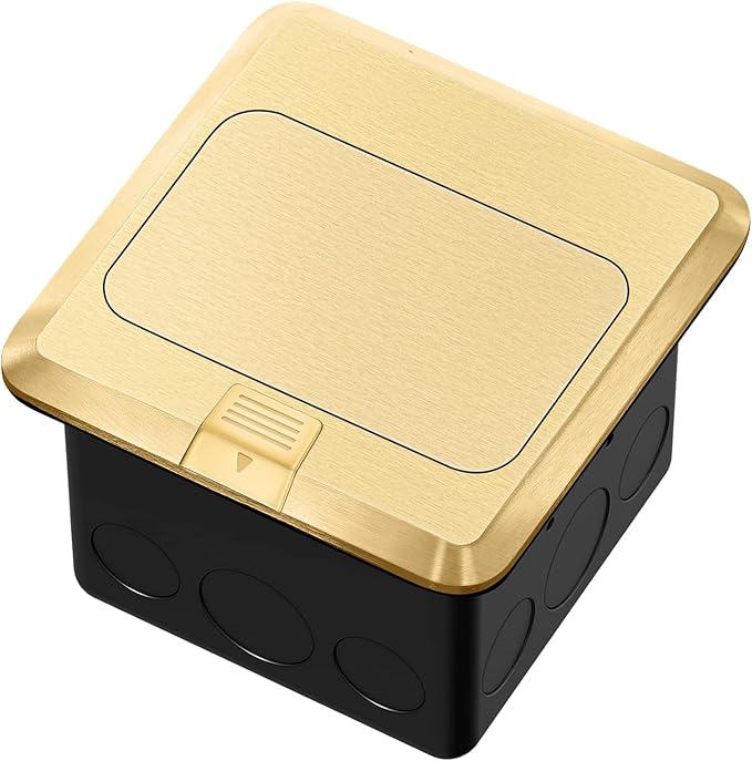 Vagueior Pop Up Floor Electrical Outlet Stainless Steel Box Kit, 20A TR Receptacle Outlet，Tamper-Resistant Receptacle Outlet, ETL Certified,Gold(2 Pack)