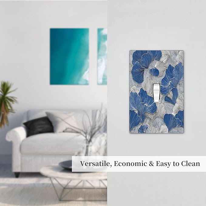 Bvtewkhz Abstract Blue Marble Plant Leaves 1 Gang Single Toggle Decorative Light Switch Covers Electrical Faceplate Switch Plates for Bathroom Kitchen Home