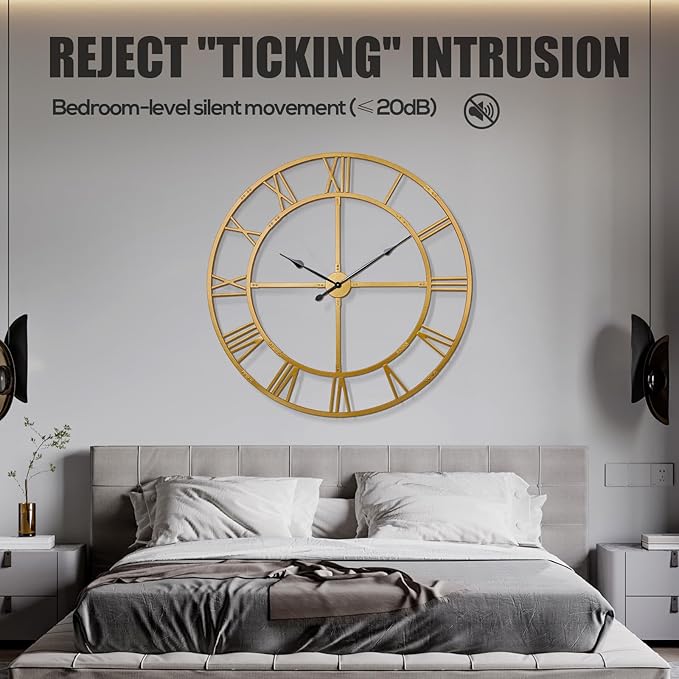 Ohweog Large Wall Clock for Living Room Decor – 32 Inch Silent Non-Ticking Modern Farmhouse Wall Clock, Oversized Decorative Metal Roman Numeral Clock