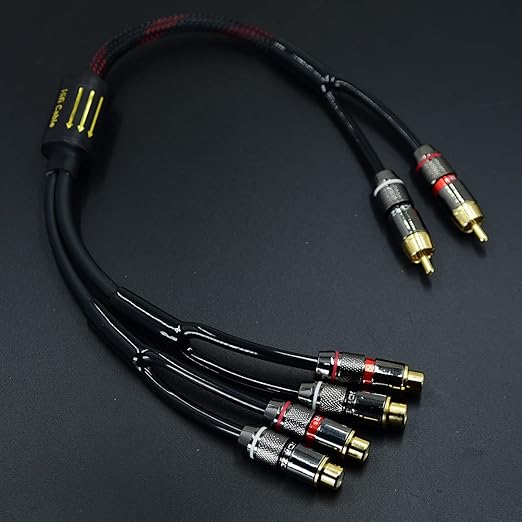 Arklove 1.5ft Shielded RCA Plug Splitter Stereo Video Audio Cable 2 Male to 4 Female Dual Speaker Y Adapter Connector Extension Cord 24k Gold Plated 1 Input 2 Output