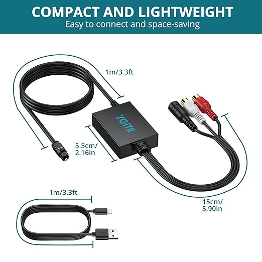 YGiTK 192kHz DAC Digital to Analog Audio Converter SPDIF to RCA+3.5mm Converter with Digital Audio Optical Cable,SPDIF Toslink Optical to RCA Converter for HDTV,DVD,Blu-Ray Players and Game Consoles