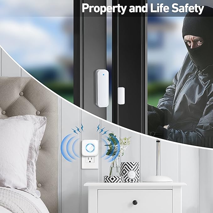 Door Chime, Satisure Wireless Door Open Contact Sensor Alarm Chime with 600 FT Range 58 Chimes 5 Volume Levels LED Indicators (1 Receivers & 3 Sensors)