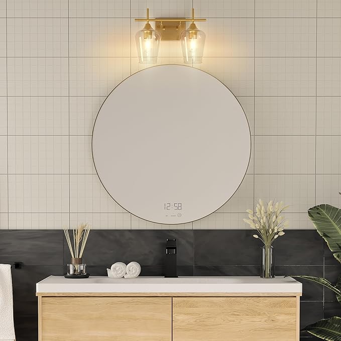 VONLUCE Bathroom Vanity Light, 2-Light Bathroom Light Fixture Over Mirror, Vanity Light Fixtures with Clear Glass, Modern Wall Sconce for Bathroom Bedroom Hallway Kitchen, Brushed Gold