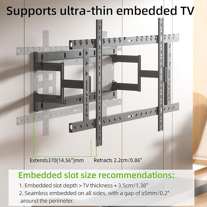 HILLPORT 98 Heavy Duty 75 85 86 100 110 120 inch TV Wall Mount Slim Extra Large Screen Recessed for Flat and Curved, Extended Arm Swivel Mount, Max VESA 1000x600mm, Up to 176.4lbs DY1020L