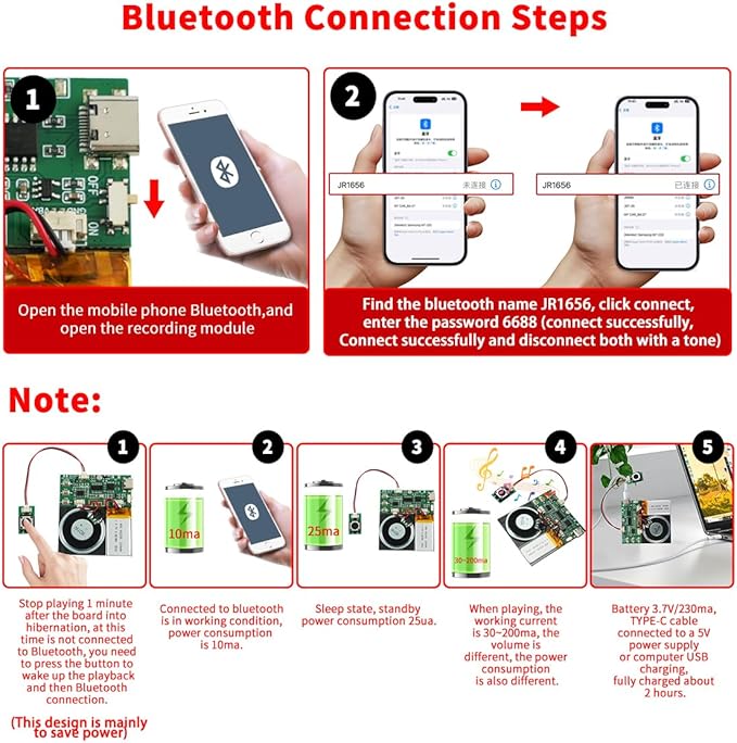 Sound Module, Support Bluetooth & MIC Recording Audio, 8MB Voice Chips with Speaker,8 Min Easy Sound Recording Chip for Personalized Greetings, DIY Projects, Holiday Crafts ect.