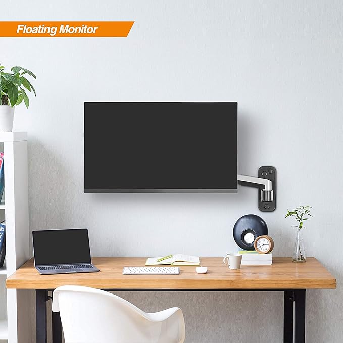 AVLT Single Extended 13"-32" Wall Mount - Curved/ Flat Monitor, Full Motion Height Swivel Tilt Rotation Adjustable Arm - VESA/Cable Management