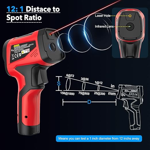 Infrared Thermometer Temperature Gun, TEMIRUP Digital IR Laser Thermometer -40°F~1472℉,K-Type Probe -40°F~1202°F, IR Temp Gun for Cooking, Pizza Ovens, Griddles, Meat, HVAC, Home & Industrial