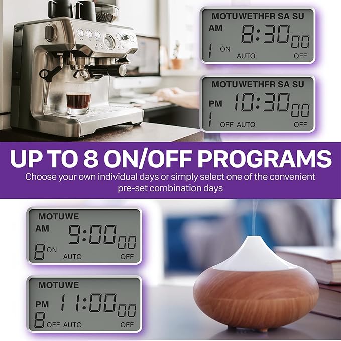 Fosmon 7 Day Digital Timers for Electrical Outlets, Indoor Plug-in Light Timers Switch Programmable, Electric Wall Plug for Lamp, Grow Reptile Lights, Aquarium, 15A/1875W, Grounded- 2 Pack