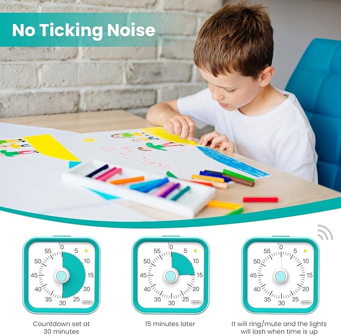InfPokid Visual Timer for Kids with Pause Function, 60 Minute Countdown Timer for Kids Desk Study, Teaching, Kitchen Cooking, Office Meetings, Time Management for ADHD (Green)