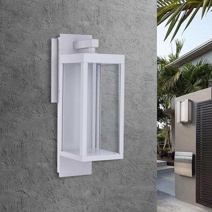 Modern Outdoor Light Fixtures Dusk to Dawn Outdoor Lighting,15" Exterior Wall Sconce, Porch Light, Black Garage Lights Wall Lamp, Waterproof Outdoor Lights for House, Garden, Front Door，White