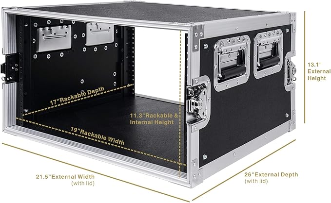 Sound Town 6U PA/DJ Rack/Road Case, 6-Space, with 21” Depth, Plywood, Metal Ball Corners - Pro Tour Grade (STRC-6U)