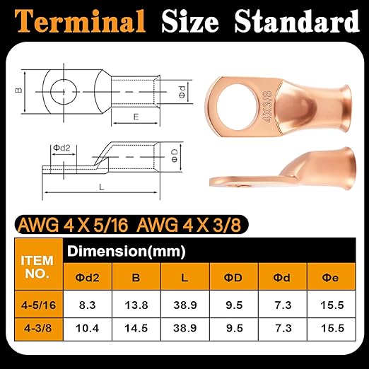 20PCS 4 AWG 5/16 3/8 inch Battery Cable Lugs,4 gauge Copper Crimp Connector Ring Terminal Wire Ends with 20pcs 3:1 Adhesive Heat Shrink Tubing in Dual-neck bottle