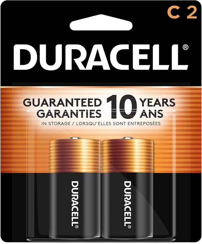 Duracell Coppertop C Batteries, 2 Count Pack, C Battery with Long-Lasting Power, All-Purpose Alkaline C Battery for Household and Office Devices (Pack of 5)