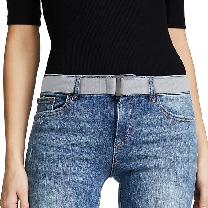 JASGOOD Women No Show Stretch Belt Elastic Web Strap Belt with Flat Buckle for Jeans Pants Dresses