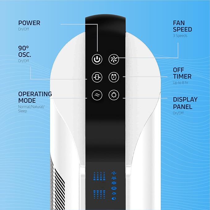 NEXAIR 42” Oscillating Tower Fan, 3 Speed Portable Fan Tower With Remote Control, Quiet Operating Floor Fan for Bedroom with 7.5 Hr Auto Off Timer, Modern Design Room Cooling Fan For Home & Office