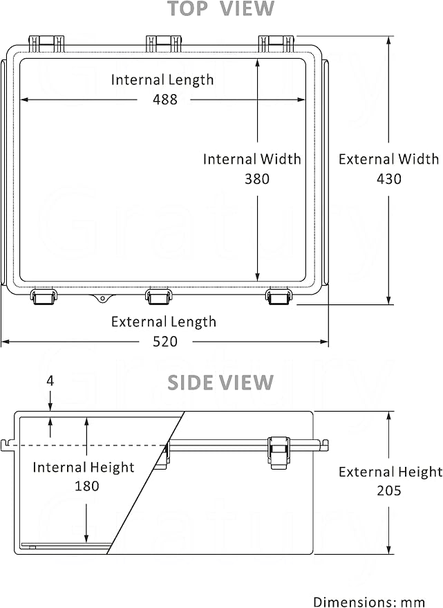 Gratury Junction Box, IP67 Waterproof Plastic Enclosure for Electrical Project, Hinged Grey Cover, Includes Mounting Plate and Wall Bracket 510×410×200mm (20"×16.1"×7.9")