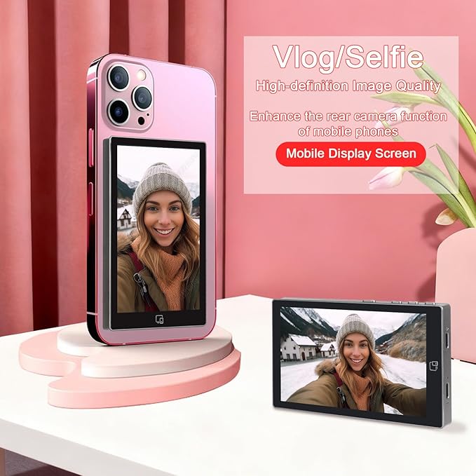 LANBOUY Selfie Screen Back Camera Monitor Phone Vlog Magnetic Selfie Screen Mirroring Vlogging Content Creator Kit for Live Stream Tiktok, Compatible with iPhone