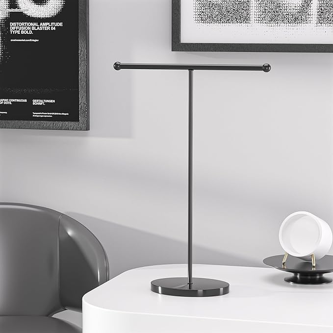 Justsoso Metal T-Bar Necklace Holder Stand, Necklace Hanging Display Stand, Tabletop Jewelry Organizer Stand for Necklace Bracelet Earring Display (Black With Solid Acrylic Base)