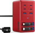 USB C Charger 275W Charging Station with Retractable Dual Cables,Upgraded 8-in-1 GaN IV Fast Charging Hub Block+PD QC PPS 65W Laptop Adapter for MacBook Pro/Air,iPad,iPhone 17/Pro,Galaxy S25,Dell(Red)