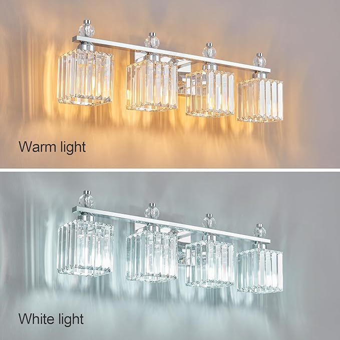 FDPBY Vanity Lights 4-Light Modern Crystal Vanity Light Chrome Bathroom Light Fixtures Over Mirror Crystal Bathroom Vanity Lighting Fixtures