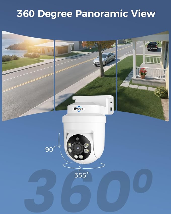 Hiseeu 3K 360°View PTZ Wired Security Camera System with Color Night Vision,Audio,4ch 5MP DVR,2PCS Cameras,500G HDD,Person/Vehicle Detection,Home CCTV Camera System