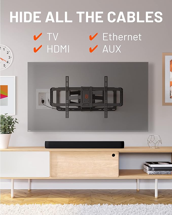 ECHOGEAR TV Cord Hider for Wall Mounted TV with 2X AC Outlets & 2X USB-A Ports - Hide Power Cables & Low Voltage Wires Behind The Wall - Includes Template, Saw, & Low Profile Extension Cord - White