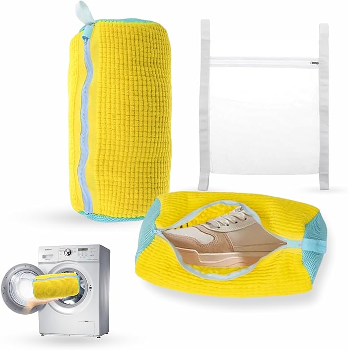 BEYOND HAMZI Shoe Washing Machine Bag - 2pc Reusable Laundry Shoe Bags for Washer & Dryer with 1pc Drying Net Bag, Protective Mesh for Sneaker