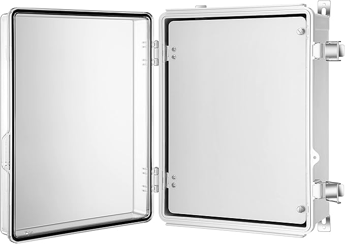 Gratury Junction Box, IP67 Waterproof Plastic Enclosure for Electrical Project, Hinged Grey Cover, Includes Mounting Plate and Wall Bracket (Transparent Cover with Inner Door, 16.1"x12.2"x7.1")