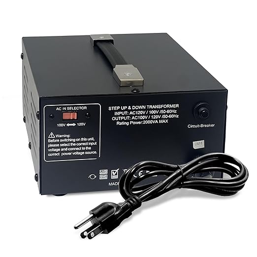 LiteFuze 2000 Watt Japan Voltage Converter Transformer Step Up/Down - 100v to 120v / 120v to 100v Japanese Power Converter - Fully Grounded Cord CE Certified