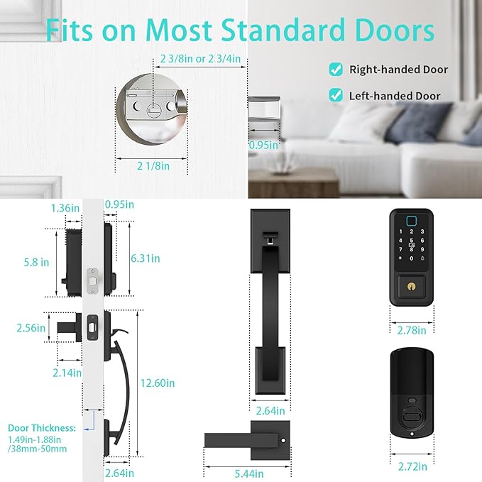 CINOP Smart Locks for Front Door with Handle Set, App Control, WiFi Front Door Lock Touchscreen keypad, Keyless Entry Door Lock Fingerprint Deadbolt, Auto Lock (Black)