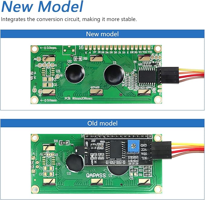 FREENOVE I2C IIC LCD 1602 Module (2 Pack), New Type TWI Serial 16x2 Display, Compatible with Arduino Raspberry Pi Pico ESP32 ESP8266
